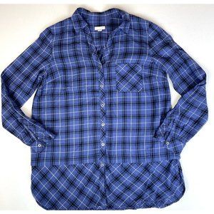 J Jill Tunic Button Tunic Top Sz Small Oversize Design Blue Plaid Layered Look